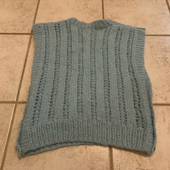 Vtg/Handmade Light Blue Chunky Knit V Neck Sweater Vest S/M - Picture 2 of 6
